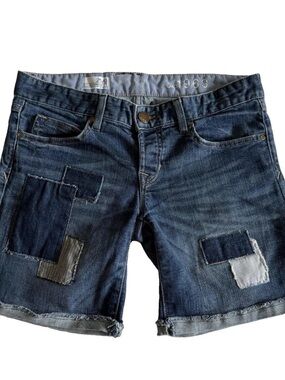 Gap Shorts Womens 25/0 Blue Denim Boyfriend Patchwork Cuffed Button Fly Casual